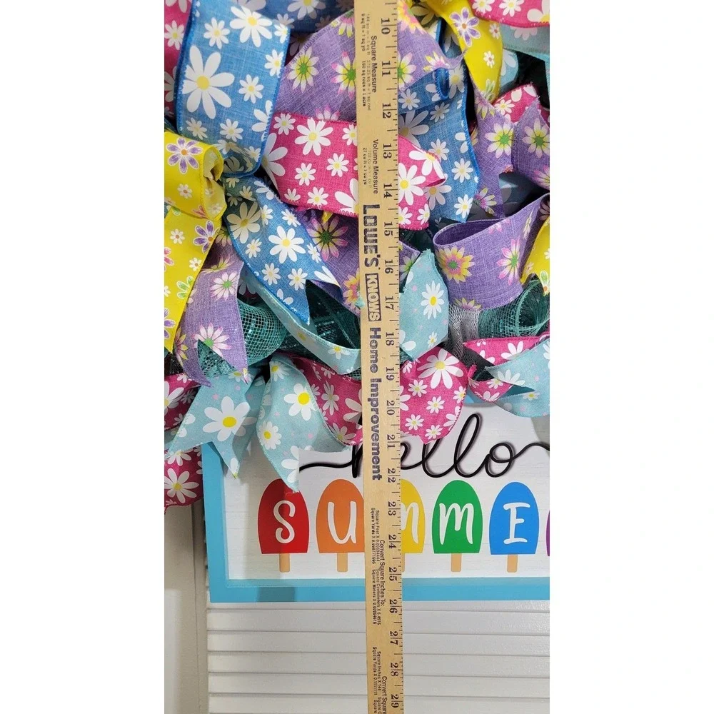 Hello Summer Popsicle Daisy Wreath Deco Mesh Ribbon Front Door Decor 24 Inch